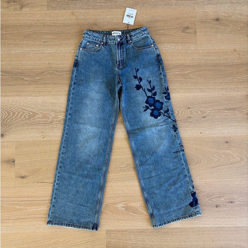 Princess Polly Jeans Patchwork Floral Sisterhood Size US 4 Blue